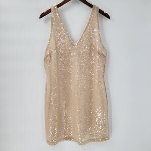 A New Day Womens Sequin Tank Top Medium Cream Sleeveless V Neck Holiday Party